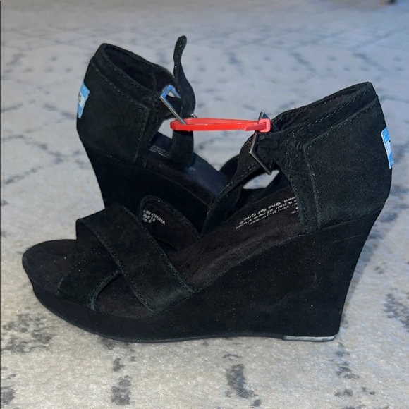 TOMS Black Suede Open-Toe Wedge - Picture 3 of 5